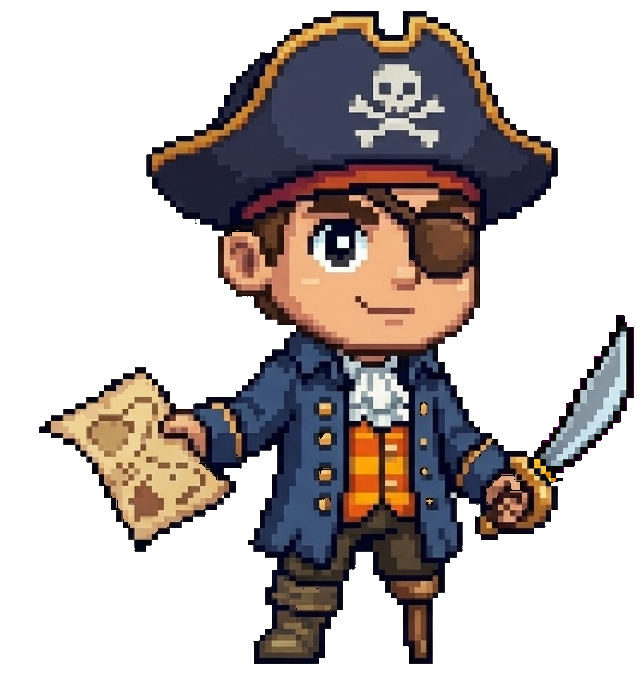 Pirate idle pose, wearing a tricorn hat